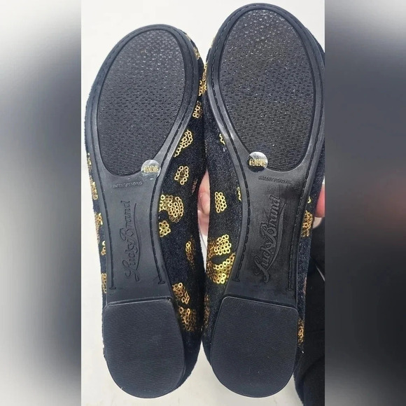 Lucky Brand Women's Elisabeta Black Velvet Flats With Gold Sequins Size 6.5 - Picture 12 of 16